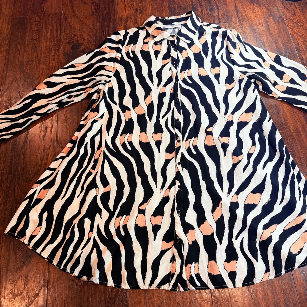 ALANIZ- Editorial Zebra Stripe Long Sleeve Button Down Shirt Dress- S NWOT - Picture 5 of 6